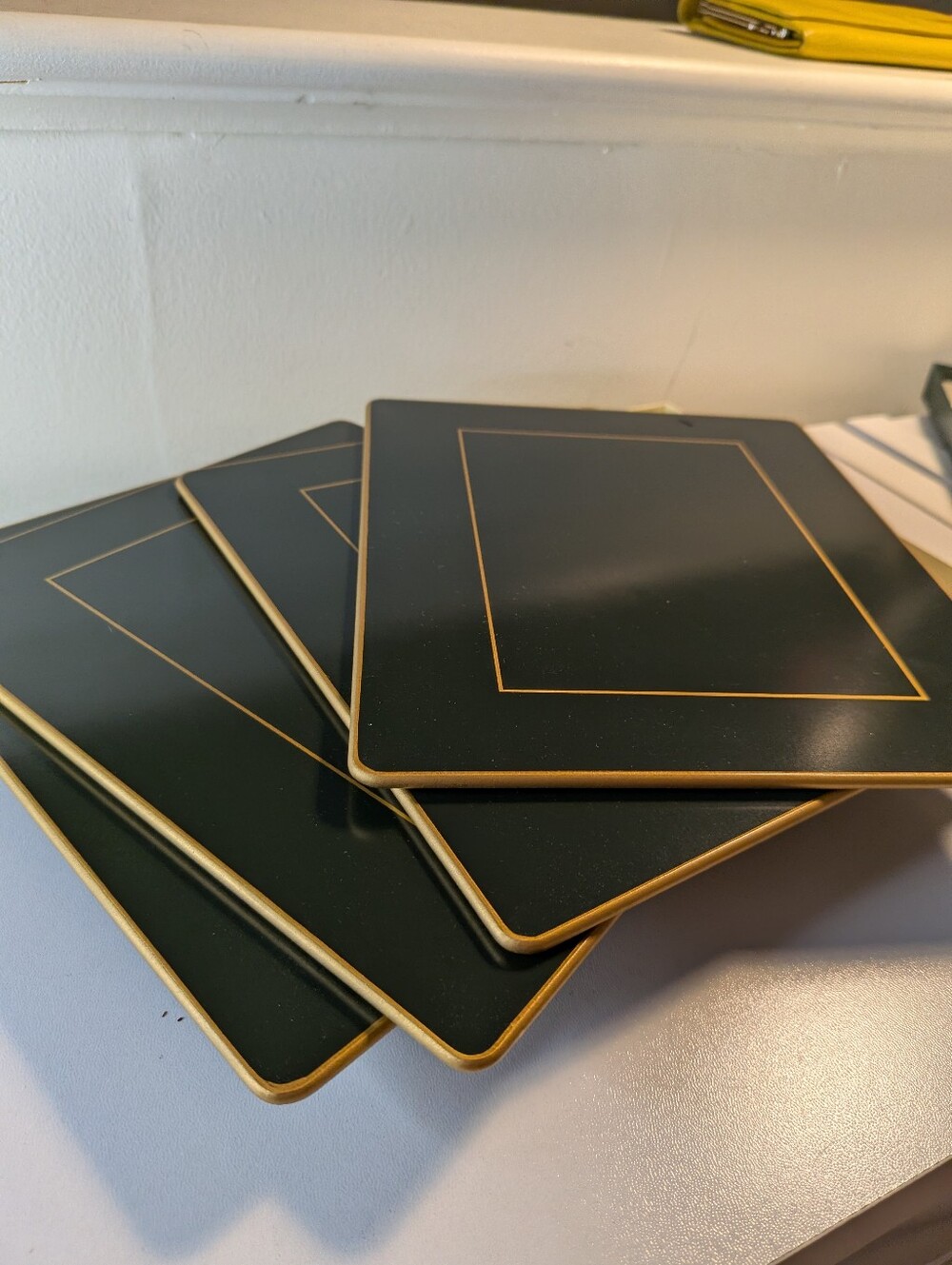 Vintage British Dark Green Gold Trim Set of 4 Traditional Dining Mats